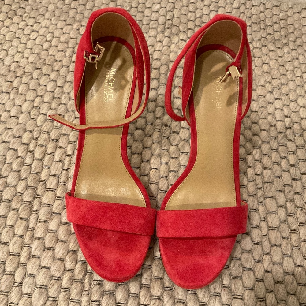 Michael Kors Red Suede 4” Sandals - barely worn!